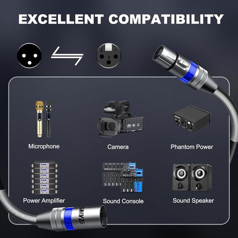 كابل XLR كابل ميكروفون 25 قدم 2 حزمة كابل ميكروفون متوازن ممتاز موصلات نحاسية نقية شديدة التحمل ذكر إلى أنثى 3 دبوس كابل ميكروفون XLR موصلات سبائك الزنك مع زنبرك معدني in Saudi Arabia