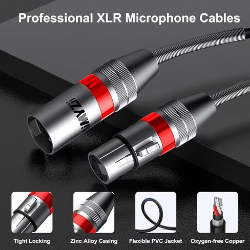 كابل XLR كابل ميكروفون 25 قدم 2 حزمة كابل ميكروفون متوازن ممتاز موصلات نحاسية نقية شديدة التحمل ذكر إلى أنثى 3 دبوس كابل ميكروفون XLR موصلات سبائك الزنك مع زنبرك معدني in Saudi Arabia