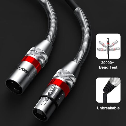 كابل XLR كابل ميكروفون 25 قدم 2 حزمة كابل ميكروفون متوازن ممتاز موصلات نحاسية نقية شديدة التحمل ذكر إلى أنثى 3 دبوس كابل ميكروفون XLR موصلات سبائك الزنك مع زنبرك معدني in Saudi Arabia