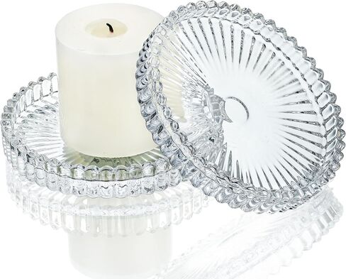 kanpura Crystal Glass Candle Holder Plates Set of 2 3.7 Inch Round Clear Glass Pillar Candle Holder Snowflake Votive Candle Holder Set for Wedding Birthday Holiday in Kuwait
