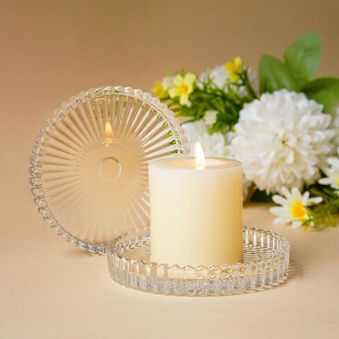 kanpura Crystal Glass Candle Holder Plates Set of 2 3.7 Inch Round Clear Glass Pillar Candle Holder Snowflake Votive Candle Holder Set for Wedding Birthday Holiday in Kuwait