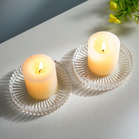 kanpura Crystal Glass Candle Holder Plates Set of 2 3.7 Inch Round Clear Glass Pillar Candle Holder Snowflake Votive Candle Holder Set for Wedding Birthday Holiday in Kuwait