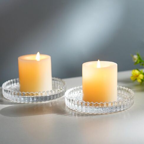 kanpura Crystal Glass Candle Holder Plates Set of 2 3.7 Inch Round Clear Glass Pillar Candle Holder Snowflake Votive Candle Holder Set for Wedding Birthday Holiday in Kuwait