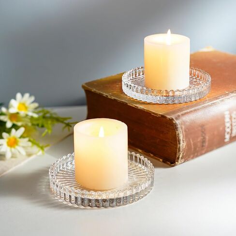 kanpura Crystal Glass Candle Holder Plates Set of 2 3.7 Inch Round Clear Glass Pillar Candle Holder Snowflake Votive Candle Holder Set for Wedding Birthday Holiday in Kuwait