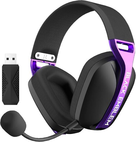 Black Emblem X1 2.4GHz Wireless Gaming Headset with Up to 50 Hours Battery, Microphone for Call, Breathable Earcups, Lightweight and Comfortable Headsets for PC/PS5/PS4 in Saudi Arabia