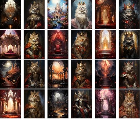 PIXILUV Regal Whiskers: Monarch Cats in Majestic Thrones - A Postcard Set of Royal Feline Splendor and Grandeur in Saudi Arabia