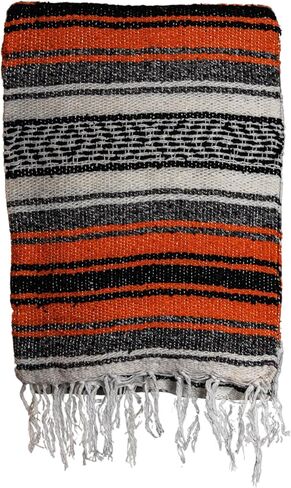 Large Mexican Blanket in Beige/Dark Brown — Handcrafted Serape Falsa Yoga Blanket (73" x 48") – Throw for Camping, Beach & Outdoor Use – Artisan Craft, Made in Mexico from Recycled Fibers in Saudi Arabia