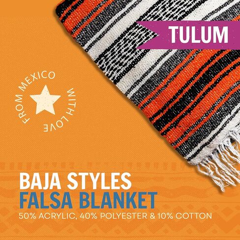 Large Mexican Blanket in Beige/Dark Brown — Handcrafted Serape Falsa Yoga Blanket (73" x 48") – Throw for Camping, Beach & Outdoor Use – Artisan Craft, Made in Mexico from Recycled Fibers in Saudi Arabia