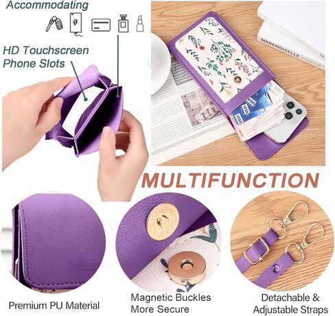 for Schok Volt SV67Q SV67332 Case with Crossbody Strap Lanyard, HD [Transparent Touch Screen] Phone Bag, PU Leather Cover Wallet Holster Credit Card Slots Holder [Clip Magnetic Buckle] Purple in Saudi Arabia