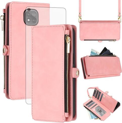 Asuwish Phone Case for Moto G Power 2021 Zipper Wallet Cell Cover with Glass Glass Screen Protector Crossbody Crossbody Flip Credit Card Motorola Gpower 21 5G Version XT2117-4 Women Brown in Kuwait