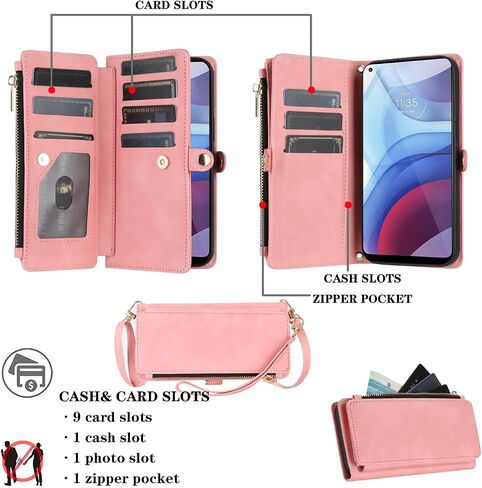 Asuwish Phone Case for Moto G Power 2021 Zipper Wallet Cell Cover with Glass Glass Screen Protector Crossbody Crossbody Flip Credit Card Motorola Gpower 21 5G Version XT2117-4 Women Brown in Kuwait