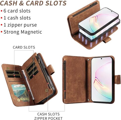 Asuwish Phone Case for Samsung Galaxy Note 10 Plus Note10+ 5G Zipper Wallet Detachable Magnetic Cover with Tempered Glass Screen Protector Crossbody Lanyard Note10 + Notes 10+ Ten Not S10 10Plus Brown in Saudi Arabia