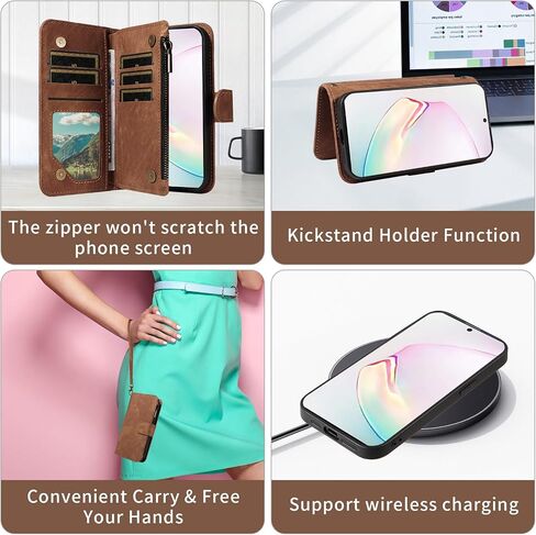 Asuwish Phone Case for Samsung Galaxy Note 10 Plus Note10+ 5G Zipper Wallet Detachable Magnetic Cover with Tempered Glass Screen Protector Crossbody Lanyard Note10 + Notes 10+ Ten Not S10 10Plus Brown in Saudi Arabia
