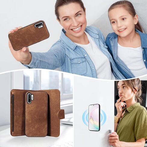 Asuwish Phone Case for Samsung Galaxy Note 10 Plus Note10+ 5G Zipper Wallet Detachable Magnetic Cover with Tempered Glass Screen Protector Crossbody Lanyard Note10 + Notes 10+ Ten Not S10 10Plus Brown in Saudi Arabia
