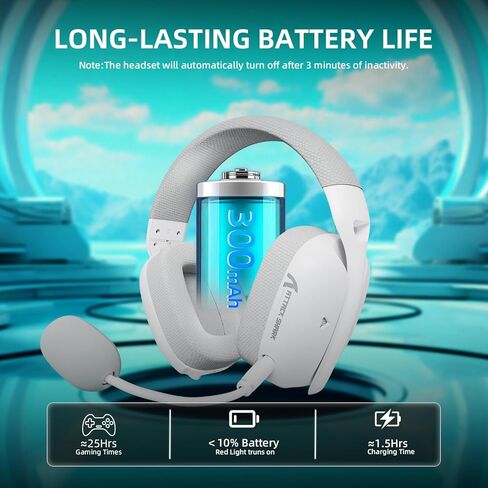ATTACK SHARK L80PRO Wireless Gaming Headset Lightseed Tech- Built-in&Detachable Dual Microphone-Lightweight Headphone with Tri-Mode(2.4GHz USB C&A Dongle/BT/Wired)-for PC Mac PS4 PS5 Switch Win-White in Kuwait