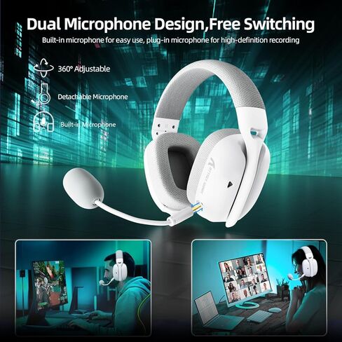 ATTACK SHARK L80PRO Wireless Gaming Headset Lightseed Tech- Built-in&Detachable Dual Microphone-Lightweight Headphone with Tri-Mode(2.4GHz USB C&A Dongle/BT/Wired)-for PC Mac PS4 PS5 Switch Win-White in Kuwait