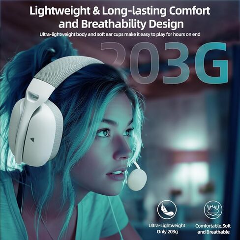 ATTACK SHARK L80PRO Wireless Gaming Headset Lightseed Tech- Built-in&Detachable Dual Microphone-Lightweight Headphone with Tri-Mode(2.4GHz USB C&A Dongle/BT/Wired)-for PC Mac PS4 PS5 Switch Win-White in Kuwait