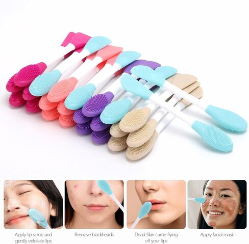 10 Pcs Silicone Face Mask Applicator, 2 in 1 Double-Sided Facial Lip Scrub Brush Tool, Double-Head Face Scrubber for Deep Gentle Exfoliating in Kuwait