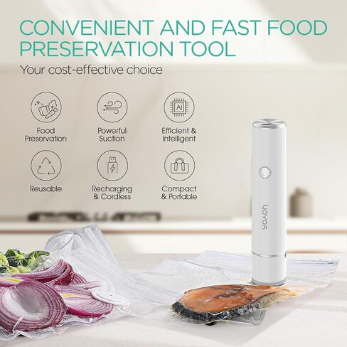 VOYOR Handheld Vacuum Sealer for Food Preservation & Storage Portable Vacuum Sealer for Food with 5 PCS Reusable Upgraded Vacuum Bags Cordless and Rechargeable Compact Vacuum Sealer VS500(White) in Saudi Arabia