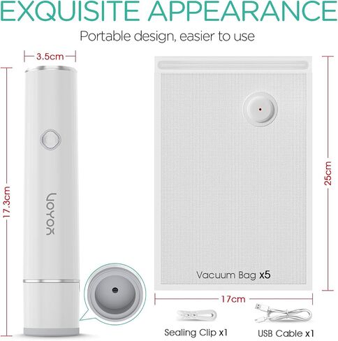 VOYOR Handheld Vacuum Sealer for Food Preservation & Storage Portable Vacuum Sealer for Food with 5 PCS Reusable Upgraded Vacuum Bags Cordless and Rechargeable Compact Vacuum Sealer VS500(White) in Saudi Arabia