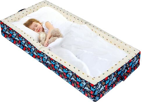 100% Cotton Inner Portable Foldable Toddler Travel Bed - Soft Foam Floor Bed with Washable Cover, Safe and Comfortable Toddler Crib, Ocean Blue in Saudi Arabia