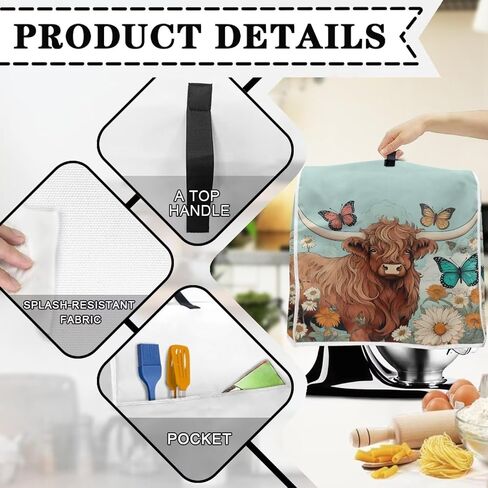 UpetStory Farmhouse Highland Cow Kitchen Aid Cover Cover Milechold Stand Mixers Cover Tove for Tilt Head 4.5-5 Quart Food Gudr Wost with with Pocket in Kuwait