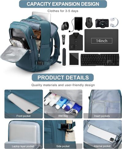VGCUB Travel Backpack for Women Men Large Work Gym Frontier Airlines Personal Item Bag Business Airport Lightweight Daypack Carry on Flight Approved Airplane Backpack Mochilas de Viaje Black in Kuwait