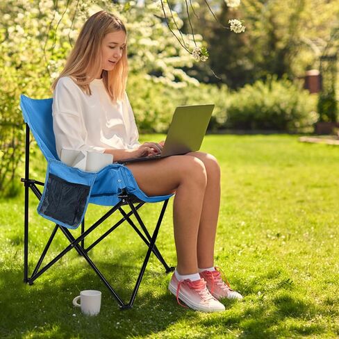Leonyo Camping Chair, Oversized Folding Camping Chair, Heavy Duty Portable Moon Chair with Carry Bags, Outdoor & Lawn Chairs for Outside Fishing, Hiking, Travel, Beach and Sports (Blue) in Kuwait