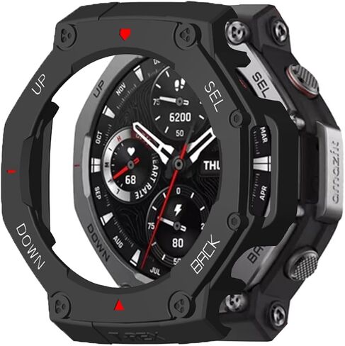 تناسب غطاء حالة Amazfit T-Rex 3 ، وموظفي مقاوم للصدمة متين للكمبيوتر الشخصي محافظات حامية الإطارات على السلة الذكية AmazFit T-Rex3 (Blackredwhite) in Kuwait