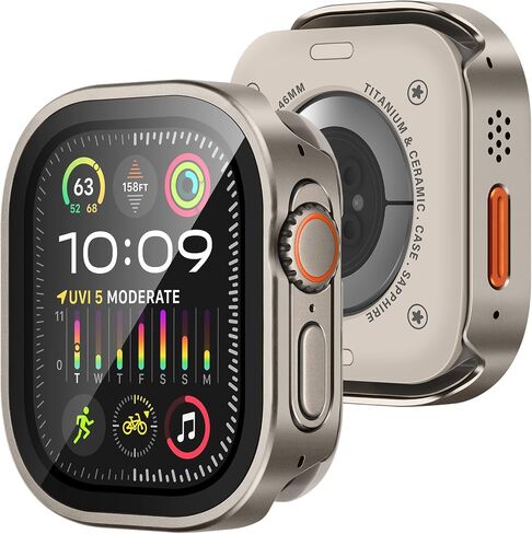 Amizee Matal Case Compatible with Apple Watch Ultra 2/Ultra Case with Built-in Screen Protector, Straight Edge Ultra Thin with Back Cover Protective Cover for iWatch 49mm, Titanium in Saudi Arabia