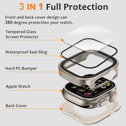 Amizee Matal Case Compatible with Apple Watch Ultra 2/Ultra Case with Built-in Screen Protector, Straight Edge Ultra Thin with Back Cover Protective Cover for iWatch 49mm, Titanium in Saudi Arabia