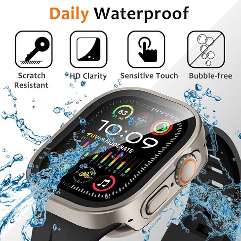 Amizee Matal Case Compatible with Apple Watch Ultra 2/Ultra Case with Built-in Screen Protector, Straight Edge Ultra Thin with Back Cover Protective Cover for iWatch 49mm, Titanium in Saudi Arabia