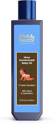 Blue Nectar Baby Oil with Pure Kumkumadi Oil for Glow & Hydration | Ayurvedic Baby Massage Oil for New Born | 100% Natural & Safe Baby Product for Delicate Skin (17 Herbs, 3.38 Fl Oz) in Kuwait