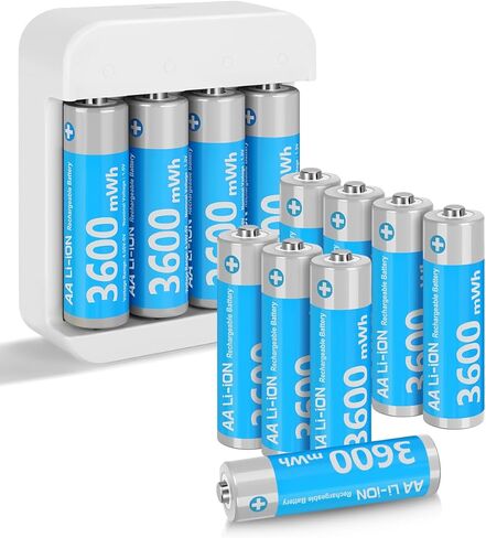 بطاريات ليثيوم AA قابلة لإعادة الشحن، 12 حزمة بطاريات ليثيوم أيون مقاس AA 1.5 فولت للكاميرا الوامضة، بطارية مزدوجة 3600 مللي واط في الساعة مع شحن سريع لمدة ساعتين، بطاريات AA طويلة الأمد (4 فتحات مستقلة) in Kuwait