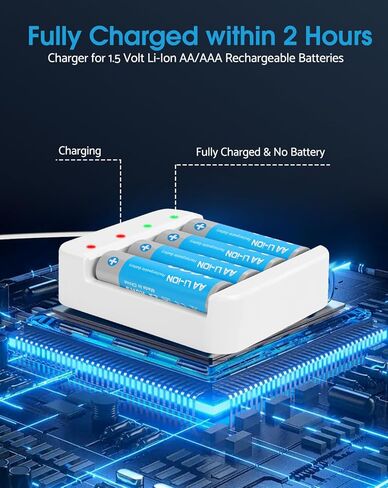 بطاريات ليثيوم AA قابلة لإعادة الشحن، 12 حزمة بطاريات ليثيوم أيون مقاس AA 1.5 فولت للكاميرا الوامضة، بطارية مزدوجة 3600 مللي واط في الساعة مع شحن سريع لمدة ساعتين، بطاريات AA طويلة الأمد (4 فتحات مستقلة) in Kuwait