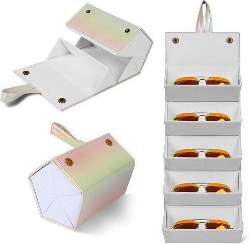 Sunglass Organizer, Multiple Sunglasses Case, Premium Sunglass Travel Case for Multiple Pairs, Glasses Case for 5 Slots, Leather Sunglasses Organizer, Travel Sunglasses Organizer for Women Men in Kuwait