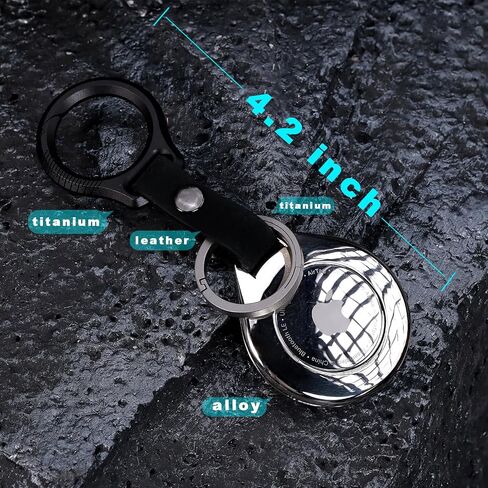 Titanium Keychain for Apple Airtags Metal Alloy case Shockproof Anti-Scratch Lost Luggage Cat Dog Pets car Accessories Finders GPS Quick Release EDC Key Holder Ring (Black Circle) in Kuwait