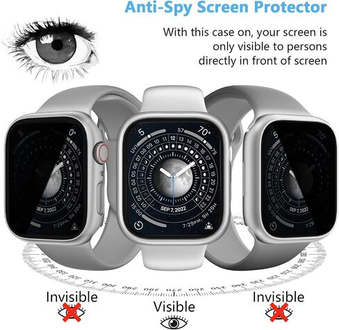 COMMUTER [3 Pack] Privacy Screen Protector for Apple Watch 9/8/7 45mm, Hard PC Ultra-Thin Case with Built-in Anti-Peeping Tempered Film for Apple Watch Series 9/8/7 45mm, Black/Clear/Rose Gold in Kuwait