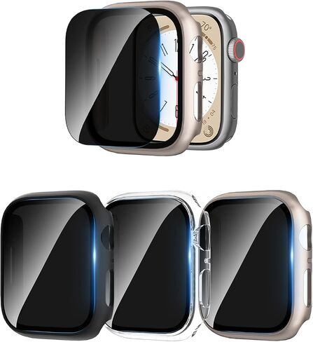 COMMUTER [3 Pack] Privacy Screen Protector for Apple Watch 9/8/7 45mm, Hard PC Ultra-Thin Case with Built-in Anti-Peeping Tempered Film for Apple Watch Series 9/8/7 45mm, Black/Clear/Rose Gold in Kuwait