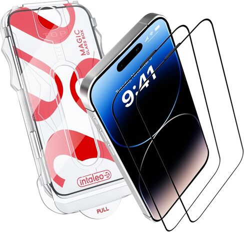 واقي شاشة زجاجي مزجور لـ iPhone 14 Pro - حماية كاملة من الحافة إلى الحافة ، صلابة 9H ، طلاء أوليفيك - شاشة Saver for iPhone 14 Pro مع مجموعة قضيب - تصميم أسود in Kuwait