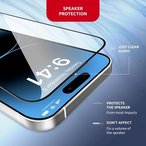 واقي شاشة زجاجي مزجور لـ iPhone 14 Pro - حماية كاملة من الحافة إلى الحافة ، صلابة 9H ، طلاء أوليفيك - شاشة Saver for iPhone 14 Pro مع مجموعة قضيب - تصميم أسود in Kuwait