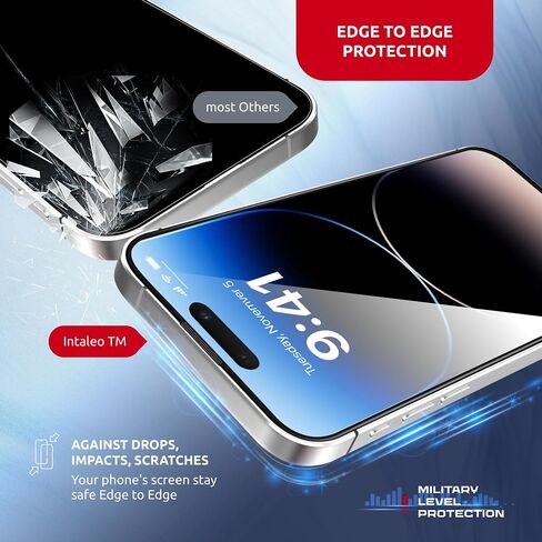 واقي شاشة زجاجي مزجور لـ iPhone 14 Pro - حماية كاملة من الحافة إلى الحافة ، صلابة 9H ، طلاء أوليفيك - شاشة Saver for iPhone 14 Pro مع مجموعة قضيب - تصميم أسود in Kuwait