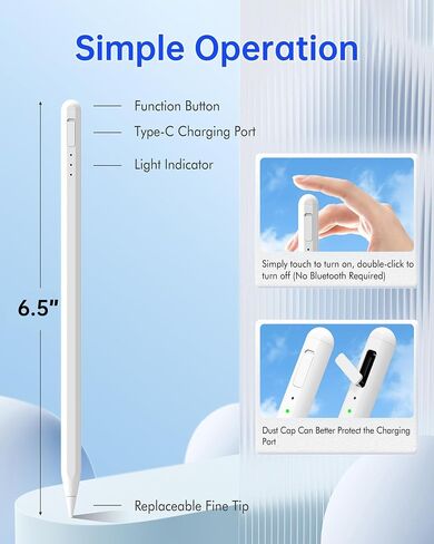Uogic Stylus for iPad, Fast Charging, Palm Rejection, Magnetic for iPad 6th/7th/8th/9th/10th, mini 5th/6th, Air 3th/4th/5th/M2, Pro 11"/12.9" in Saudi Arabia