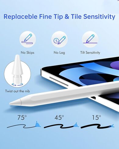 Uogic Stylus for iPad, Fast Charging, Palm Rejection, Magnetic for iPad 6th/7th/8th/9th/10th, mini 5th/6th, Air 3th/4th/5th/M2, Pro 11"/12.9" in Saudi Arabia