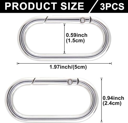 3pcs Oval Spring Clips, Metal O Ring Carabiner Keyring, Heavy Duty Buckle Clasp for Keychains Backpacks Purses DIY Crafts in Kuwait