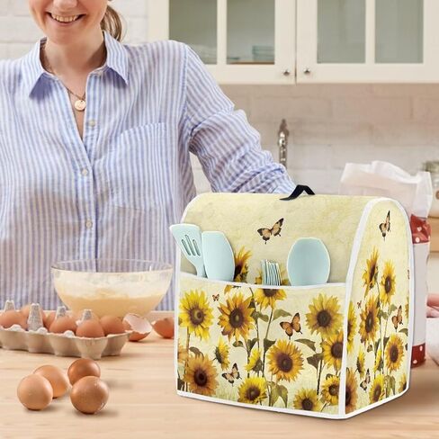 Sunflower Butterfly Kitchen Aid Mixer Cover Stand Mixer Dust Proof Cover with Accessory Storage Pockets and Handles, Fits All Tilt Head & Bowl Lift Models (Fits for 4.5-Quart and 5-Quart) in Saudi Arabia