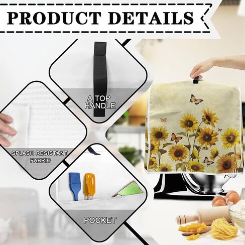 Sunflower Butterfly Kitchen Aid Mixer Cover Stand Mixer Dust Proof Cover with Accessory Storage Pockets and Handles, Fits All Tilt Head & Bowl Lift Models (Fits for 4.5-Quart and 5-Quart) in Saudi Arabia