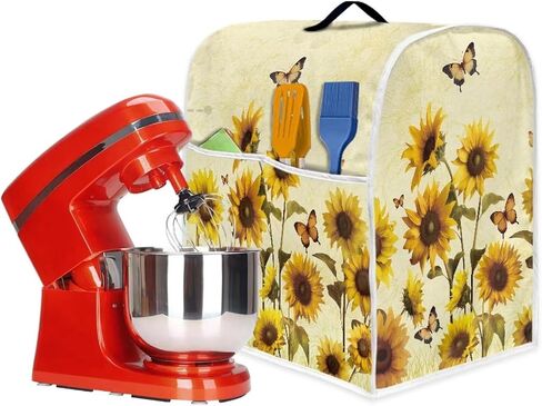 Sunflower Butterfly Kitchen Aid Mixer Cover Stand Mixer Dust Proof Cover with Accessory Storage Pockets and Handles, Fits All Tilt Head & Bowl Lift Models (Fits for 4.5-Quart and 5-Quart) in Saudi Arabia