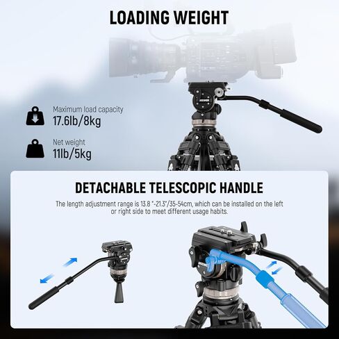 NEEWER 78" Carbon Fiber Video Tripod with Fluid Head, One Step Release Lock Tripod with 6 Level Dynamic Counterbalance, 4 Level Pan/Tilt Damping, Mid Spreader, Dual Mode QR Plate, Max Load 18lb, LL55 in Saudi Arabia