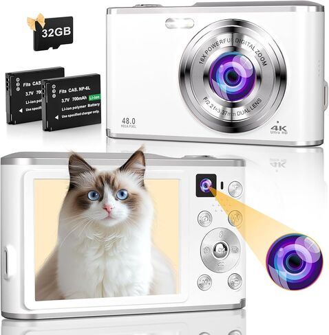 كاميرا رقمية بدقة 4K بدقة 48 ميجابكسل مزودة بتركيز تلقائي مع كاميرا خلفية وأمامية للتصوير الفوتوغرافي، وكاميرات تكبير رقمي 16X مع بطاقة 32 جيجابايت وكاميرا بطاريتين للأولاد والبنات والأطفال - وردي in Saudi Arabia